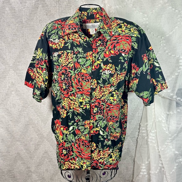 Vintage Norma Kamali black floral button up with shoulder pads size S - Picture 6 of 8